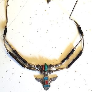 Vintage Turquoise and Silver Harley Davidson #1 Wings necklace